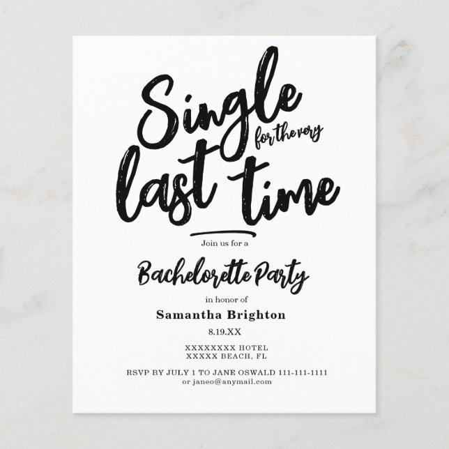 Budget Minimalist Bachelorette Party Invitation (Frente)