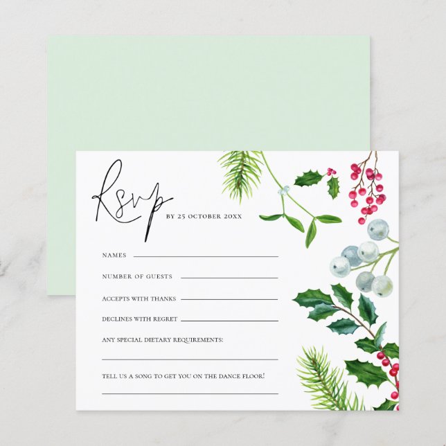 BUDGET Mistletoe Foliage Casamento de Natal RSVP (Frente/Verso)