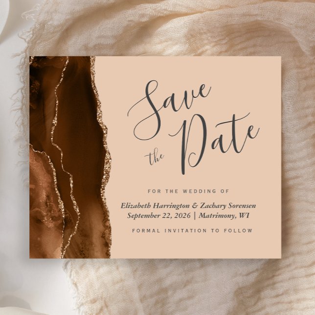 Budget Mocha Brown Agate Tan Wedding Save the Date (Criador carregado)