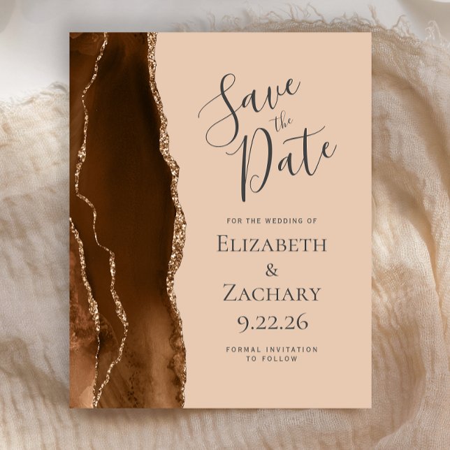 Budget Mocha Brown Gold Agate Tan Save the Date (Criador carregado)