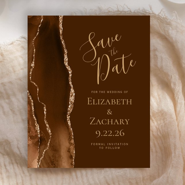 Budget Mocha Gold Agate Brown Save the Date (Criador carregado)
