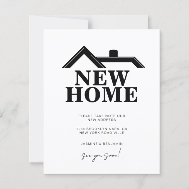 BUDGET Modern Black and White We’ve Moved New Home (Frente)