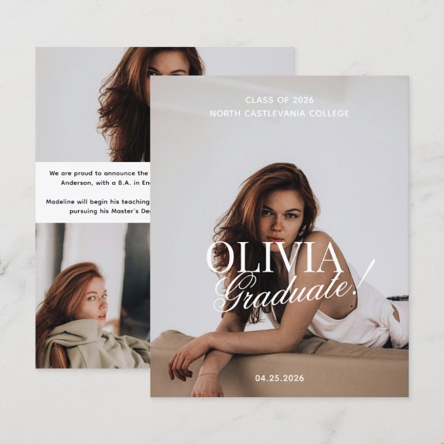 BUDGET Modern Photo Typography Script Grad Party  (Frente/Verso)