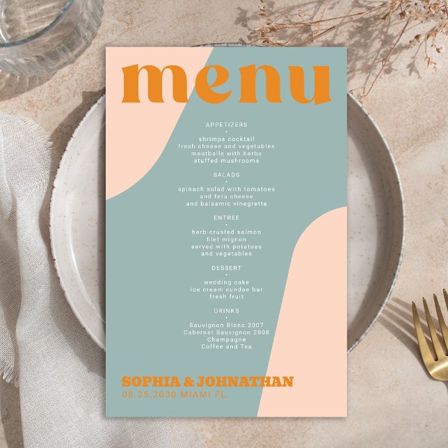 Budget modern retro groovy wedding menu template (Criador carregado)