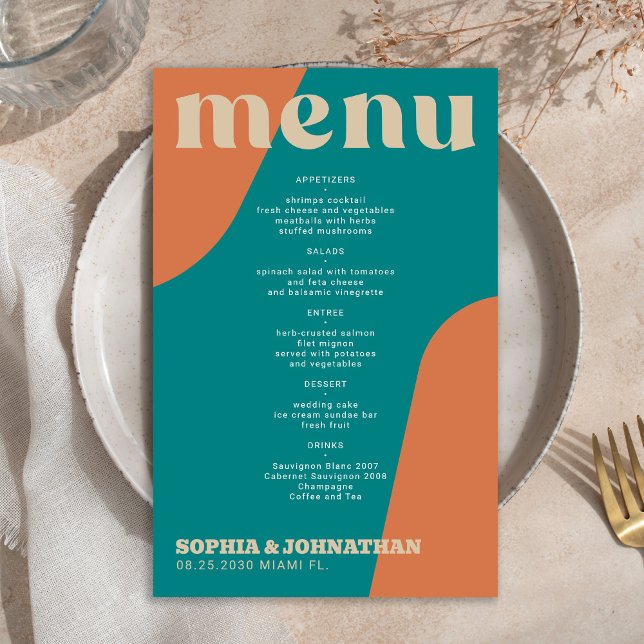 Budget modern retro groovy wedding menu template (Criador carregado)