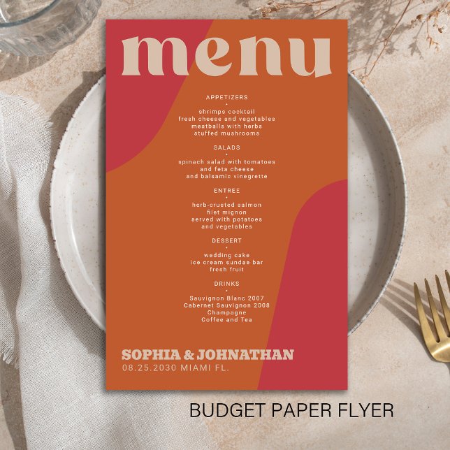 Budget modern retro groovy wedding menu template (Criador carregado)