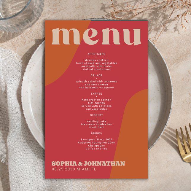 Budget modern retro groovy wedding menu template (Criador carregado)