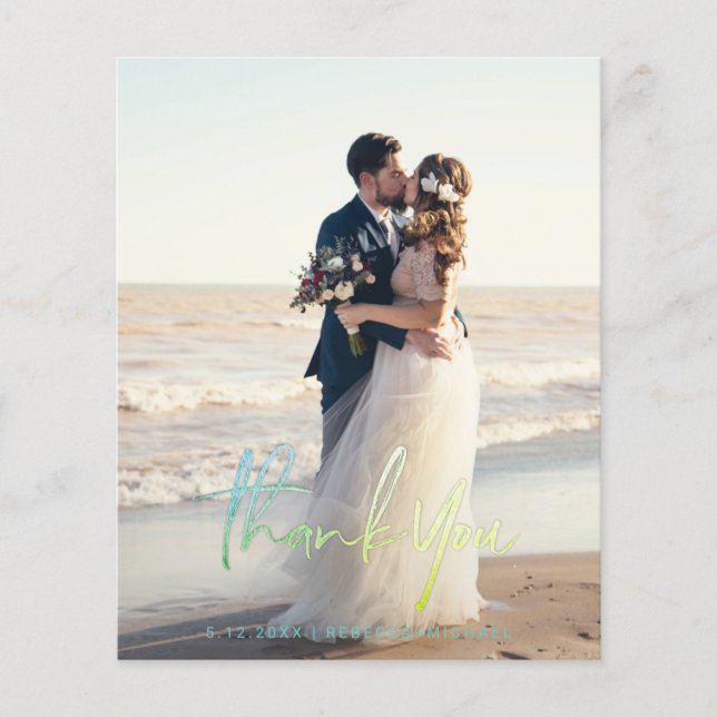 Budget Modern Script Wedding Photo Thank You Cards (Frente)