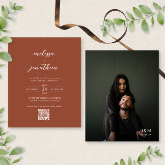 BUDGET Modern Terracotta Foto QR Code Casamento