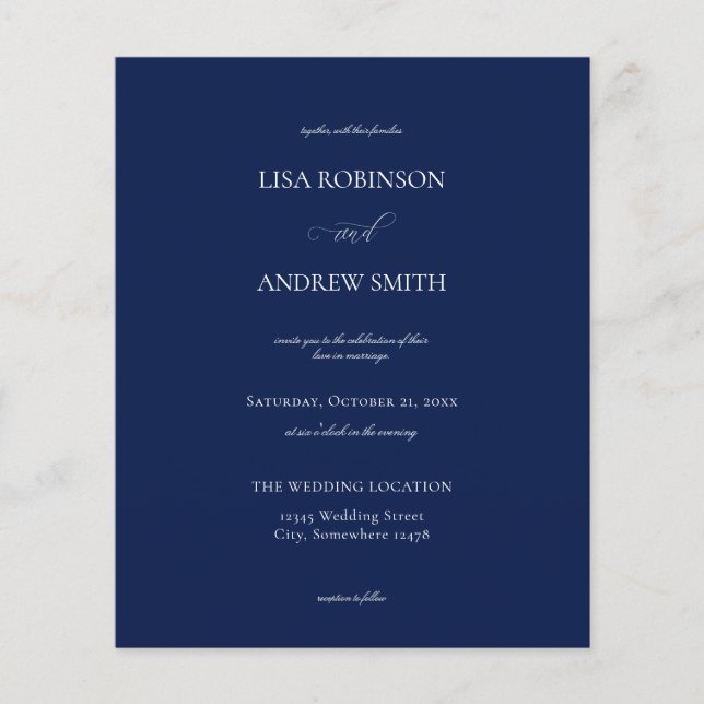 Budget Navy Blue Calligraphy Wedding Flyer (Frente)