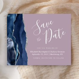 Budget Navy Blue Silver Agate Mauve Save the Date