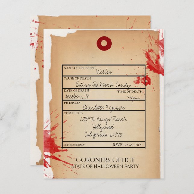 BUDGET Novelty Halloween Toag Coroners Office (Frente/Verso)