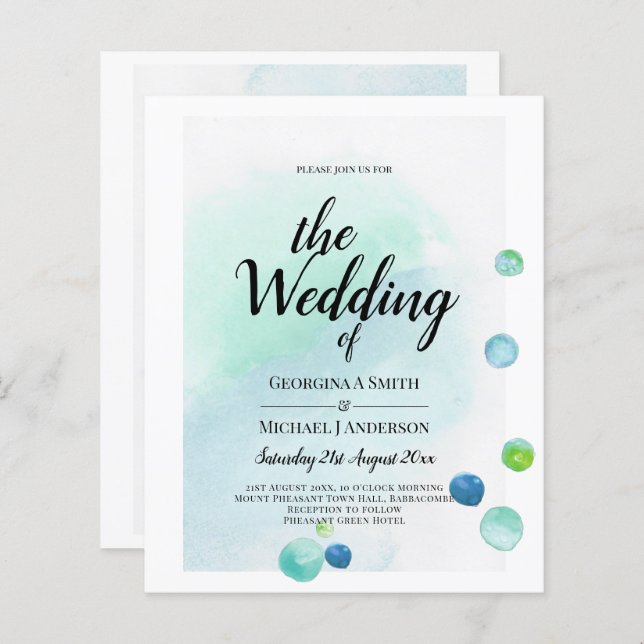 BUDGET Ocean Sea Glass Teal Blue Weding INV (Frente/Verso)