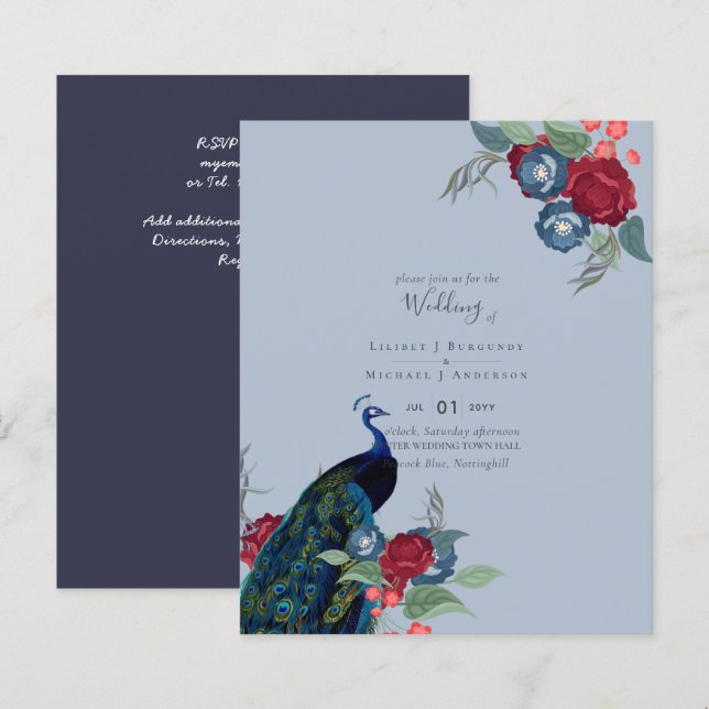 BUDGET Peacock Blue Burgundy Casamento outono (Frente/Verso)