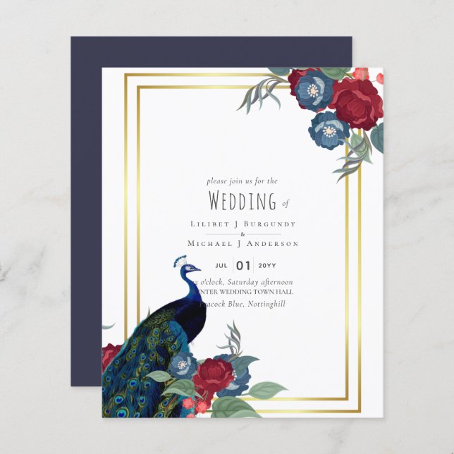 BUDGET Peacock Blue Burgundy Casamento outono (Frente/Verso)