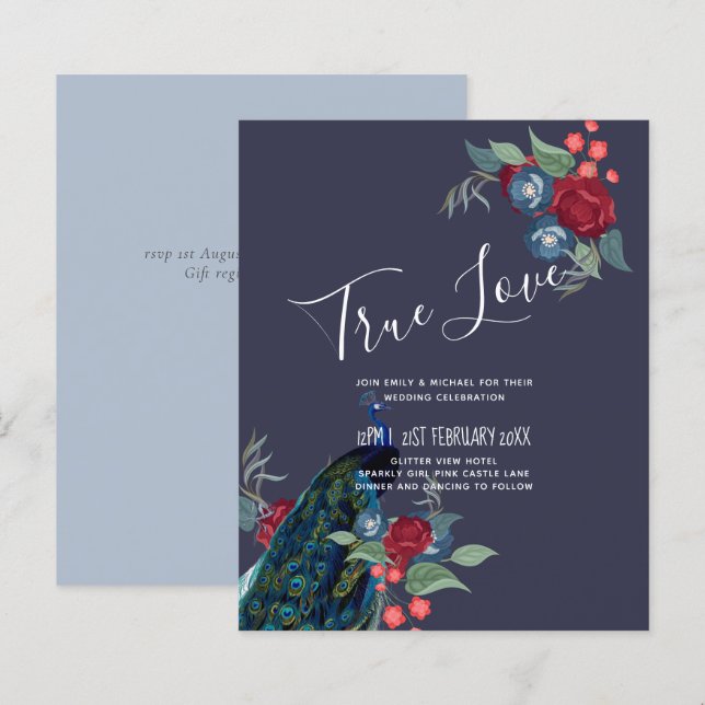 BUDGET Peacock Blue Burgundy Casamento outono (Frente/Verso)