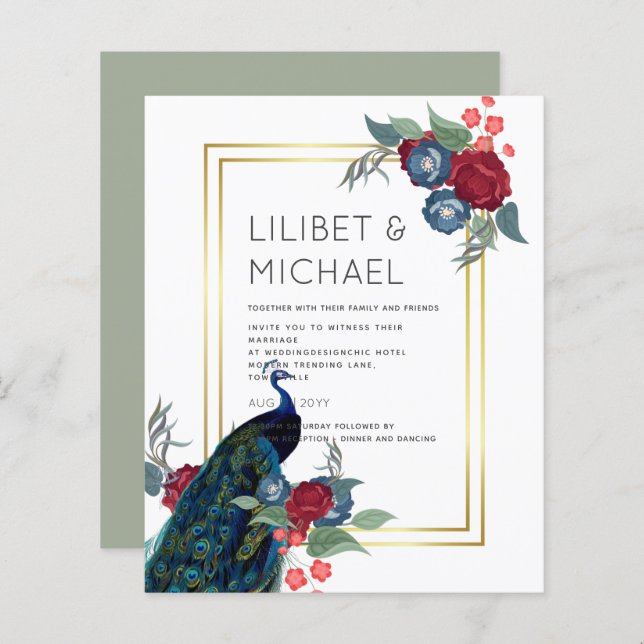 BUDGET Peacock Blue Burgundy Casamento outono (Frente/Verso)