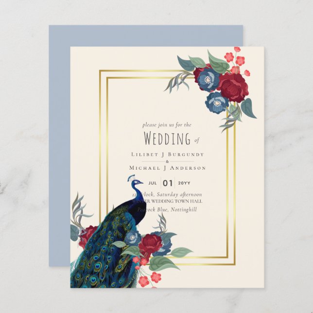 BUDGET Peacock Blue Burgundy Casamento outono (Frente/Verso)