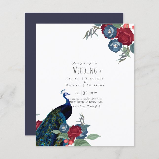 BUDGET Peacock Blue Burgundy Casamento outono (Frente/Verso)