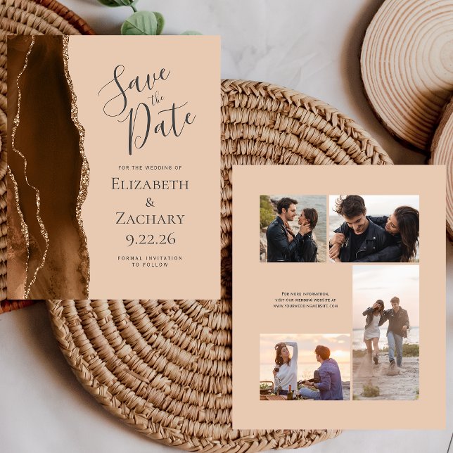 Budget Photo Brown Gold Agate Tan Save the Date (Criador carregado)