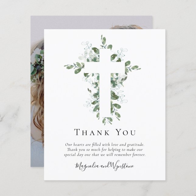 Budget Photo Eucalyptus Wedding Thank You Card (Frente/Verso)
