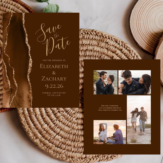 Budget Photo Mocha Gold Agate Brown Save the Date (Criador carregado)