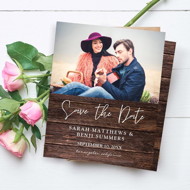 Budget Photo on Wood B Rustic Save the Date (Criador carregado)