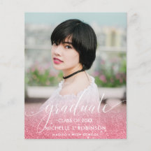 BUDGET PINK Glitter Ombre Girly Graduação de Foto