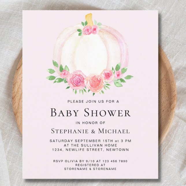 Budget Pink Pumpkin Couples Baby Shower Invitation (Criador carregado)