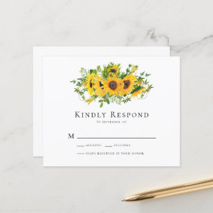 BUDGET Placa RSVP de Casamento Floral de Girassol