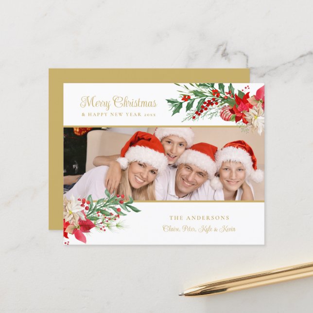 Budget Poinsettias Photo Classic Merry Christmas (Frente/Verso In Situ)