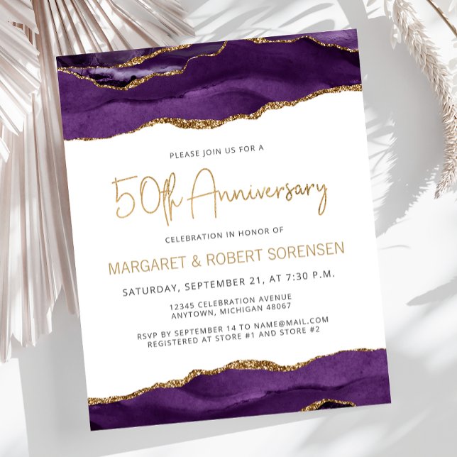 Budget Purple Gold Agate 50th Anniversary Invite (Criador carregado)