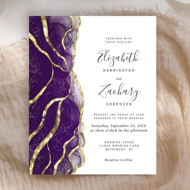 Budget Purple Gold Ink Wedding Invitation (Criador carregado)