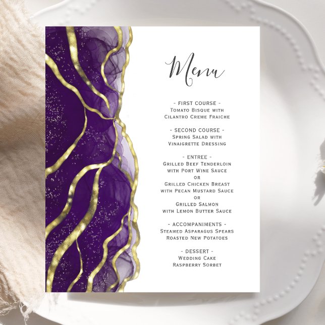 Budget Purple Gold Ink Wedding Menu (Criador carregado)