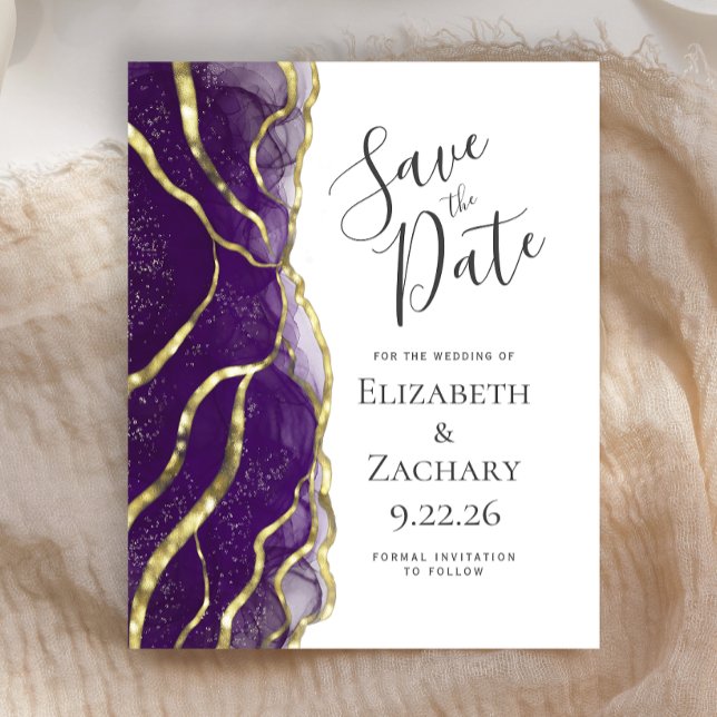 Budget Purple Gold Ink Wedding Save the Date (Criador carregado)