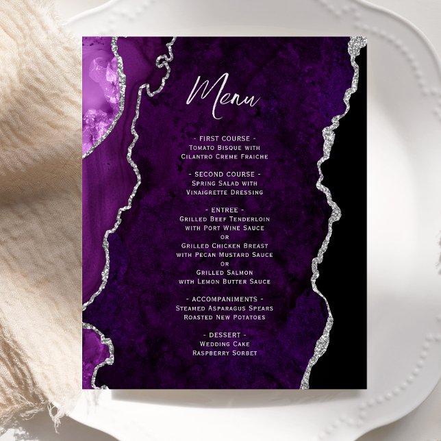 Budget Purple Silver Agate Wedding Menu (Criador carregado)