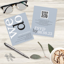 BUDGET QR code Dusty Blue Text Convite de casament