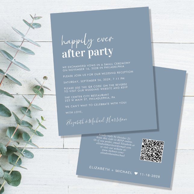 Budget QR Code Dusty Blue Wedding Reception Invite (Criador carregado)