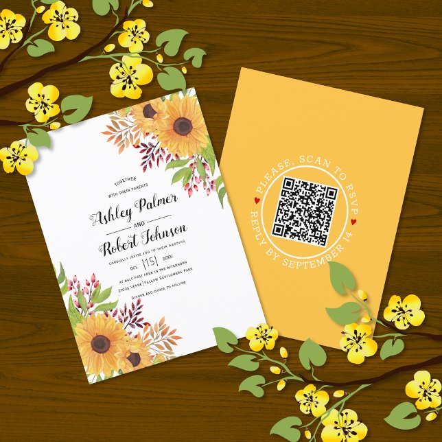 BUDGET QR code RSVP sunflower convite para casamen (Criador carregado)