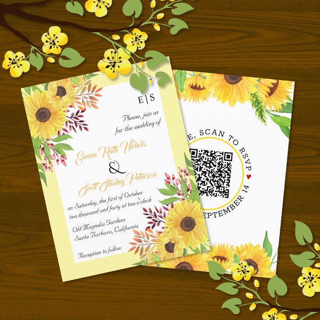 BUDGET QR code sunflower convite para casamento (Criador carregado)