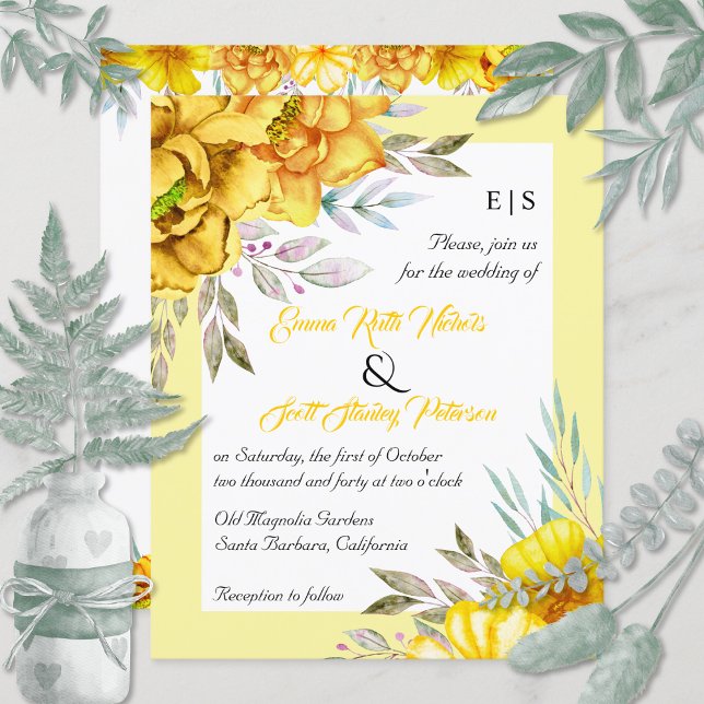 BUDGET QR código amarelo flores convite para casam (Criador carregado)