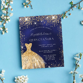 Budget Quinceanera navy blue gold dress invitation