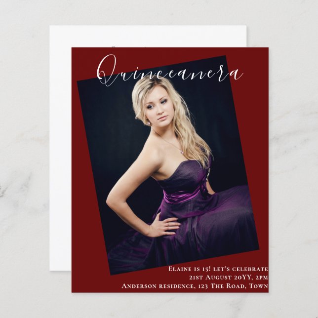 BUDGET Quinceanera PHOTO Convite (Frente/Verso)