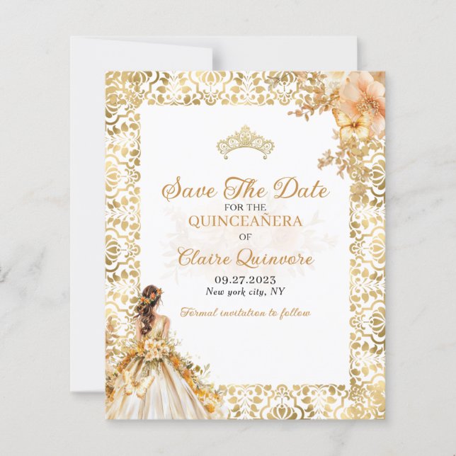 BUDGET Radiant Quinceanera Dourada Salva a Data (Frente)
