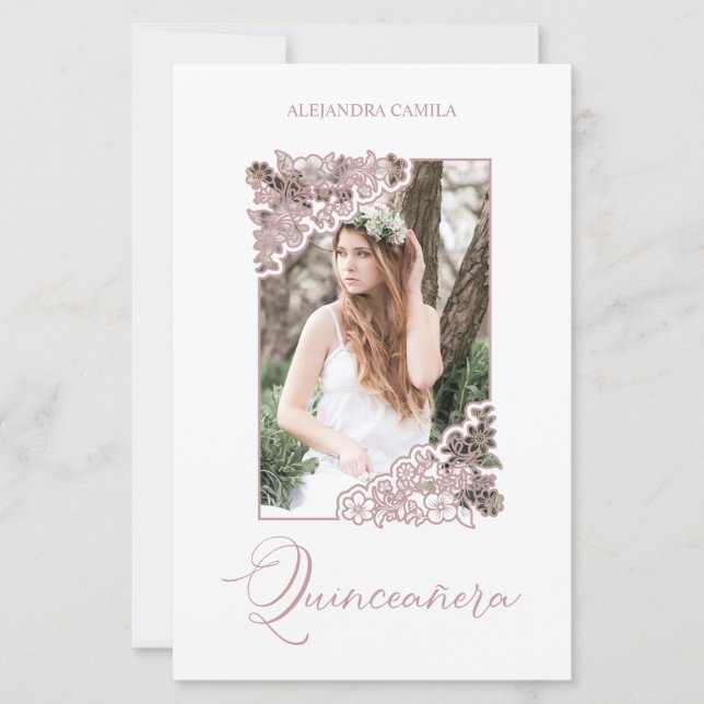 Budget Romantic Rose Gold Floral Frame Photo XV (Frente)