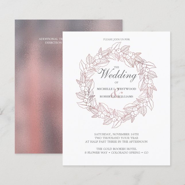 BUDGET Rosa de Elegante Romântico Casamento Dourad (Frente/Verso)