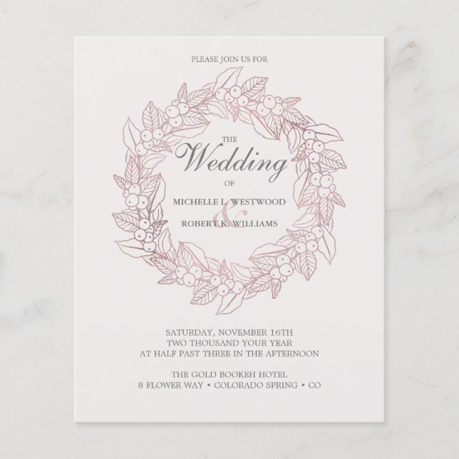 BUDGET Rosa de Elegante Romântico Casamento Dourad (Frente)