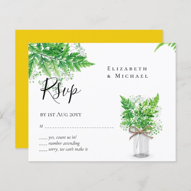 BUDGET RSVP Rustic Fern Greenery Casamento (Frente/Verso)