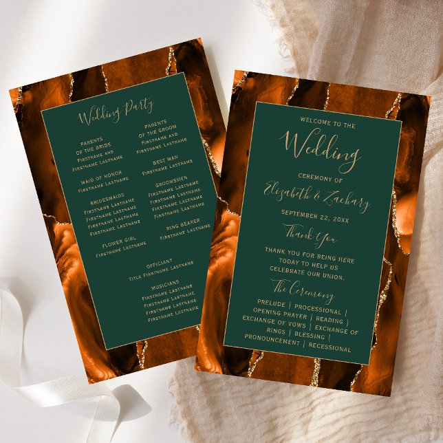 Budget Rust Gold Agate Green Wedding Program (Criador carregado)