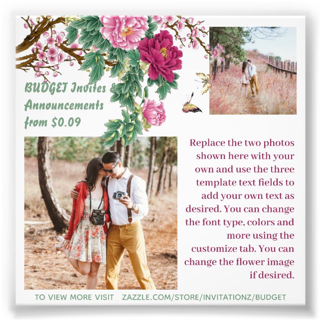 BUDGET Rustic Burgundy Floral Modelo de FOTO (Frente)